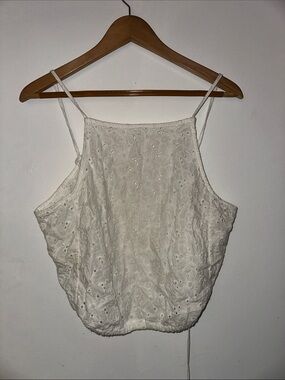Brandy Melville White Eyelet Cropped Halter Cami